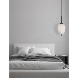 Black Metal & Opal Glass Black Fabric Wire LED E14 1x5 Watt 230 Volt IP20 Bulb Excluded D: 15.8 H: 120 cm Adjustable height 