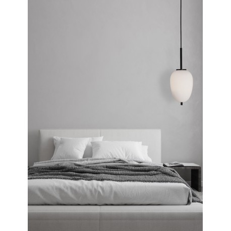 Black Metal & Opal Glass Black Fabric Wire LED E14 1x5 Watt 230 Volt IP20 Bulb Excluded D: 15.8 H: 120 cm Adjustable height 