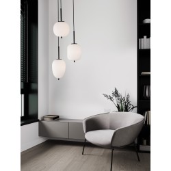 Black Metal & Opal Glass Black Fabric Wire LED E14 3x5 Watt 230 Volt IP20 Bulb Excluded D: 30 H: 120 cm Adjustable height 