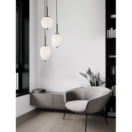 Black Metal & Opal Glass Black Fabric Wire LED E14 3x5 Watt 230 Volt IP20 Bulb Excluded D: 30 H: 120 cm Adjustable height 