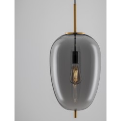 Brass Gold Metal & Smoky Glass Black Fabric Wire LED E27 1x12 Watt 230 Volt IP20 Bulb Excluded D: 27 H: 120 cm Adjustable heigh