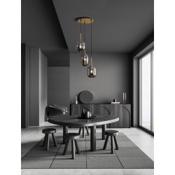 Brass Gold Metal & Smoky Glass Black Fabric Wire LED E14 3x5 Watt 230 Volt IP20 Bulb Excluded D: 46 H: 120 cm Adjustable height 
