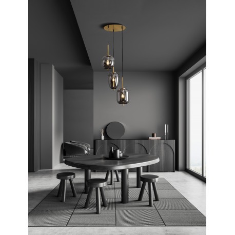 Brass Gold Metal & Smoky Glass Black Fabric Wire LED E14 3x5 Watt 230 Volt IP20 Bulb Excluded D: 46 H: 120 cm Adjustable height 