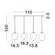 Brass Gold Metal & Smoky Glass Black Fabric Wire LED E14 4x5 Watt 230 Volt IP20 Bulb Excluded L: 110 W: 18.5 H: 120 cm Adjustabl