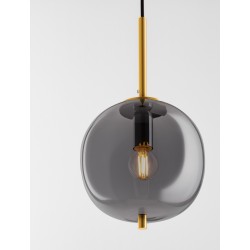 Brass Gold Metal & Smoky Glass Black Fabric Wire LED E14 1x5 Watt 230 Volt IP20 Bulb Excluded D: 18.5 H: 120 cm Adjustable heigh