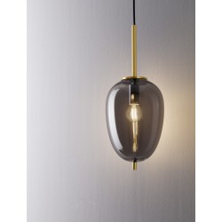 Brass Gold Metal & Smoky Glass Black Fabric Wire LED E14 1x5 Watt 230 Volt IP20 Bulb Excluded Adjustable height 
