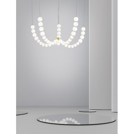 Triac Dimmable Gold Metal & Opal Glass LED 125 Watt 230 Volt 11377Lm 3000K IP20 Included Remote Control D: 118 H: 150 cm Adjust