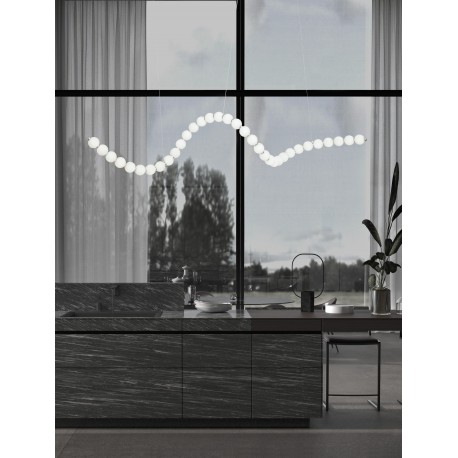 Triac Dimmable Chrome Metal & Opal Glass LED 98 Watt 230 Volt 5563Lm 3000K IP20 Included Remote Control L: 167 W: 42 H: 200 cm A