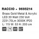 Triac Dimmable Brass Gold Metal & Acrylic LED 27 Watt 230 Volt 1308Lm 3000K IP20 L: 115 W: 53 H: 200 cm Adjustable Height 