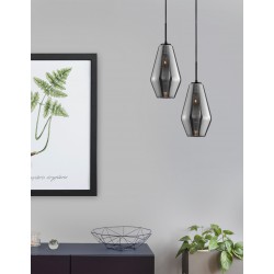 Chrome Glass Black Metal Black Fabric Wire LED E27 1x12 Watt 230 Volt IP20 Bulb Excluded D: 17 H1: 28.5 H2: 120 cm Adjustable 