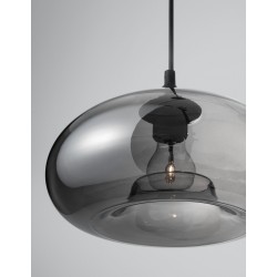 Chrome Glass Black Metal Black Fabric Wire LED E27 1x12 Watt 230 Volt IP20 Bulb Excluded D: 28 H1: 14 H2: 120 cm Adjustable he