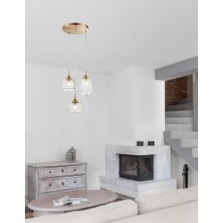 Satin Gold Metal Clear Glass LED E14 3x5 Watt 230 Volt IP20 Bulb Excluded D: 49 H: 120 cm Adjustable height 