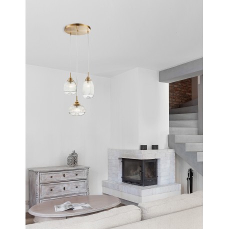 Satin Gold Metal Clear Glass LED E14 3x5 Watt 230 Volt IP20 Bulb Excluded D: 49 H: 120 cm Adjustable height 