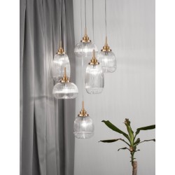 Satin Gold Metal Clear Glass LED E14 6x5 Watt 230 Volt IP20 Bulb Excluded D: 51 H: 120 cm Adjustable Height 