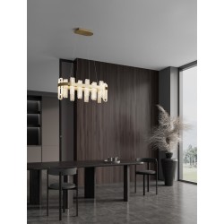 Triac Dimmable Brass Gold Metal & Acrylic LED 82 Watt 220-240 Volt 3133Lm 3000K IP20 L: 80 W: 30 H: 120 cm Adjustable Height 