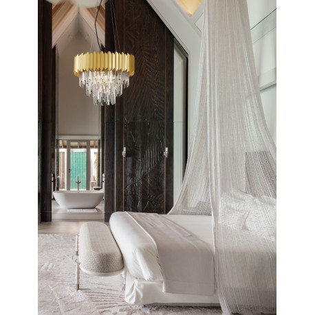 Gold Aluminum & Crystal LED E14 6x5 Watt 230 Volt IP20 Bulb Excluded D: 50 H: 120 cm Adjustable height 