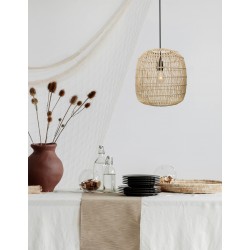 Natural Rattan Black Fabric Wire & Base LED E27 1x12 Watt 230 Volt IP20 Bulb Excluded D: 30.5 H1: 34 H2: 215 cm Adjustable heigh