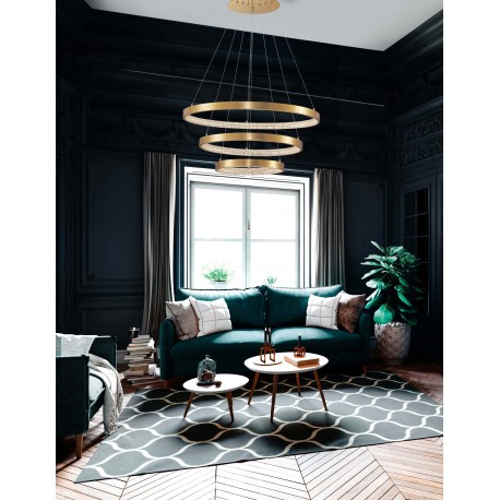 Triac Dimmable Antique Gold Brass Aluminium & Acrylic LED 112 Watt 230 Volt 4731Lm 3000K IP20 D: 80 H: 150 cm Adjustable Height