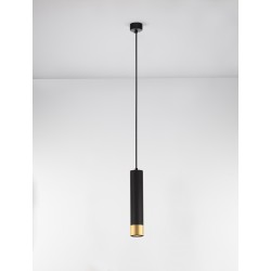 Sandy Black & Gold Aluminium Black Fabric Cable H: 200 cm LED GU10 1x13 Watt IP20 230 Volt Bulb Excluded D: 6 H: 30 cm 