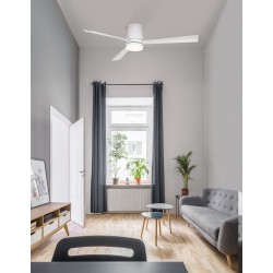 Fan Matt White Steel & Glass White Polywood D: 132 cm H: 25 cm 5 Speed Remote, 57.5 cm Blade DC 35W,AC220-240V 4500CFM 184RPM,<