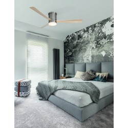 Fan Brushed Nickel Steel & Glass Polywood D: 132 cm H: 25 cm 5 Speed Remote, 57.5 cm Blade DC 35W,AC220-240V 4500CFM 184RPM,<50 