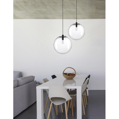Clear Glass & Black Metal Black Fabric Wire LED E27 1x12 Watt 230 Volt IP20 Bulb Excluded D: 40 H1: 40 H2: 195 cm Adjustable He