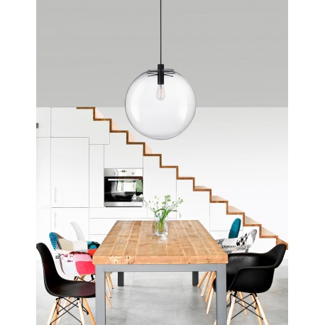 Clear Glass & Black Metal Black Fabric Wire LED E27 1x12 Watt 230 Volt IP20 Bulb Excluded D: 50 H1: 50 H2: 205 cm Adjustable He