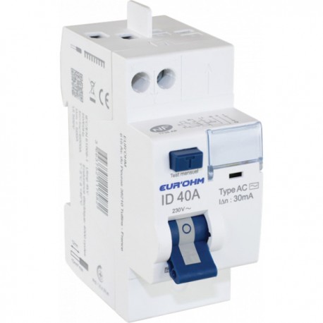 Interrupteur Différentiel 40A 1P+N Haut/Haut 30mA type AC Connection Rapide