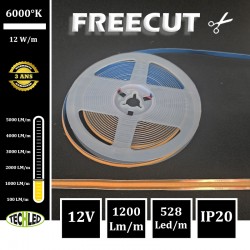 BANDE LED 12V COB FREECUT 528 LEDs/m 12.2W/m 6000°K 5m IP20