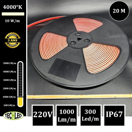 Bobine LED DIM COB SLIM+ 10W/m 300 Leds/m 4000K 220V 20m IP67 AC