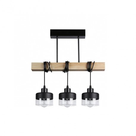 Suspension Verre + Bois Noir E27 x 3 500mm