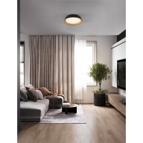 Triac Dimmable Sandy Black & Wood colour Aluminium, Metal & Acrylic LED 39Watt 220-240Volt 3081Lm 3000K IP20 D: 45 H: 10 cm - 