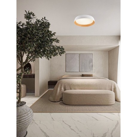 Triac Dimmable Sandy White & Wood colour Aluminium, Metal & Acrylic LED 50Watt 220-240Volt 4201Lm 3000K IP20 D: 60 H: 12 cm -