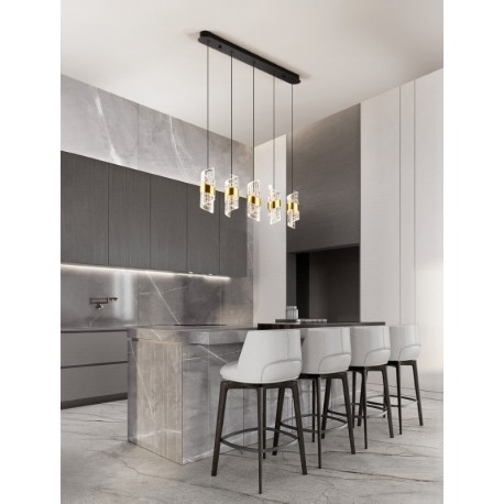 Gold Plating Metal Shade & Clear Acrylic Sandy Black Base LED 41 Watt 220-240 Volt 3355Lm 3000K IP20 L:82 H:150cm - PNL91869