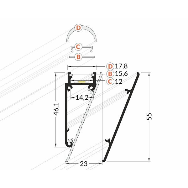 Profile LED Mur Anodisé 1000mm