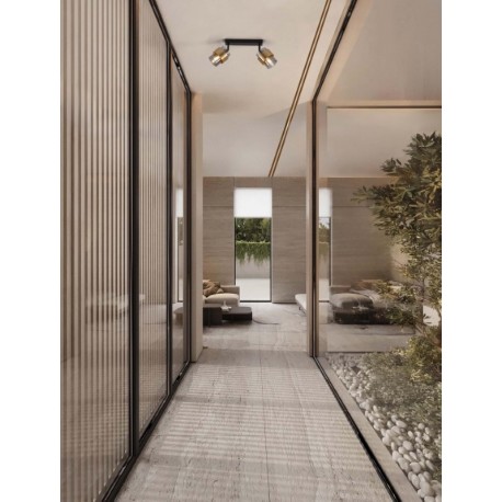 Smoky Glass Sandy Black & Brass Gold Metal LED E27 2x12 Watt 100-240 Volt IP20 bulb excluded L: 47 W: 17 H: 20 cm - PNL9236387 