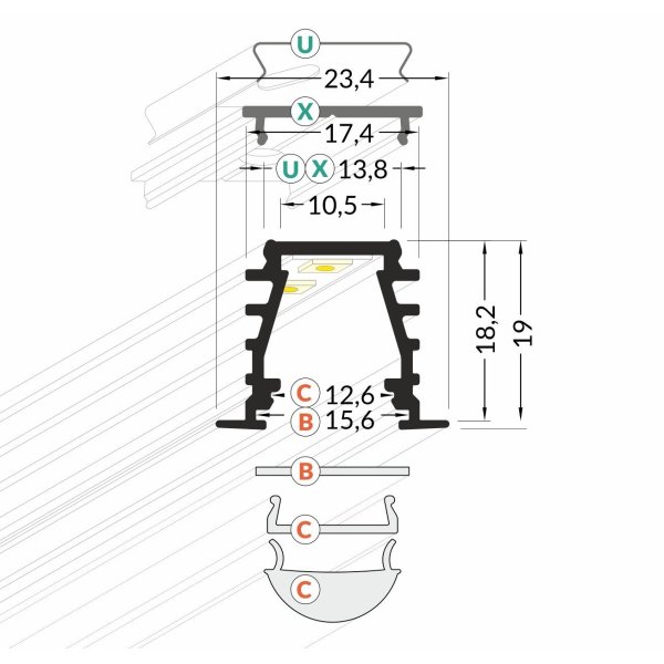 Profile LED Profond 1000mm