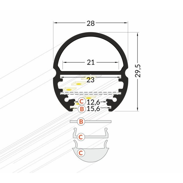 Profile LED Ovale 1000mm