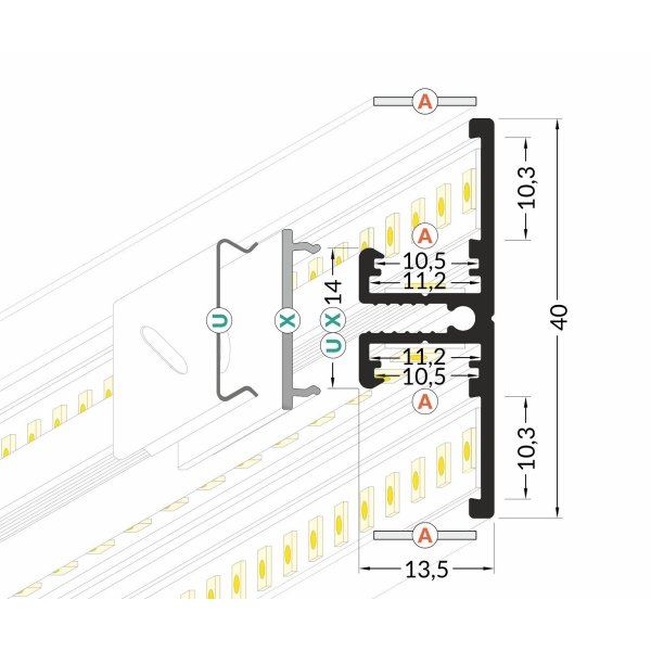 Profile Led Arriere Alu Anodise 1000mm