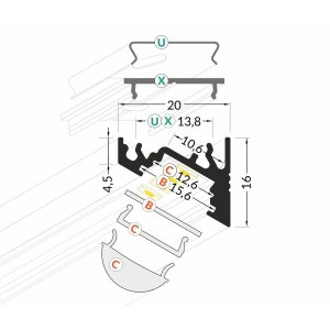 Profile LED Angle 30 / 60 ALU Anodisé 1000mm