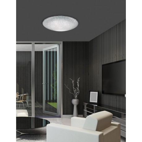 White & Clear Structured Glass Chrome Metal LED E27 3x12 Watt 230 Volt IP20 Bulb Excluded D: 40 H: 9.5 cm - PNL702203 - NOVALUCE