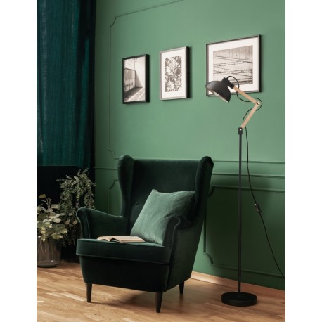 Black Metal & Natural Wood LED E27 1x12 Watt 230 Volt IP20 Bulb Excluded Cable Length: 180 cm D: 25 H: 170 cm - PNL6713402 - NOV