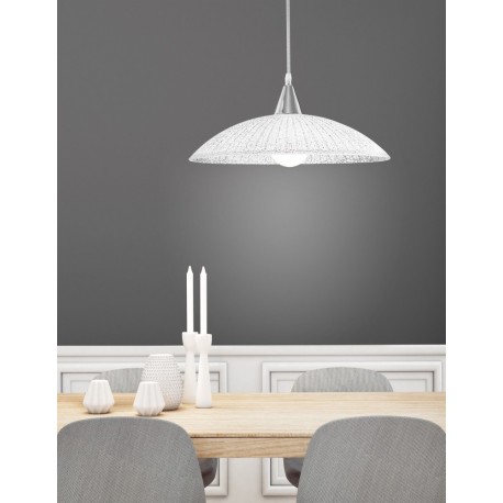 Chrome Metal White & Clear Structured Glass LED E27 1x12 Watt 230 Volt IP20 Bulb Excluded D: 40 H 1: 11 H 2: 100 cm - PNL7326501