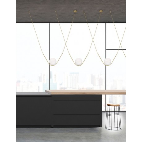 Brass Metal White Glossy Glass Brass Fabric Cable LED E27 1x12 Watt 230 Volt IP20 Bulb Excluded L: 150 W: 20 H: 120 cm Adjust