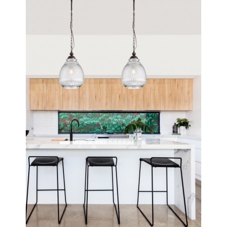 Clear Glass Dark Brown Base & Chain LED E27 1x12 Watt 230 Volt IP20 Bulb Excluded D: 27 H1: 45 H2: 120 cm - PNL8381441 - NOVALUC