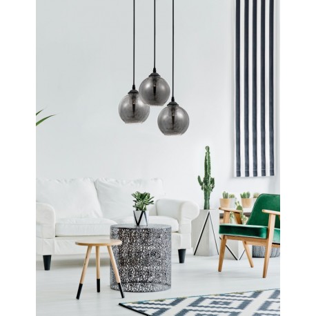 Smoke Glass Black Metal LED E27 3x12 Watt 230 Volt IP20 Bulb Excluded D: 30 H: 120 cm Adjustable height - PNL8436402 - NOVALUC