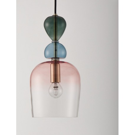 Sandy Gold Metal Glossy Dark Green, Blue Grey & Pink Glass LED E14 1x5 Watt 230 Volt IP20 Bulb Excluded D: 15.7 H1: 31.4 H2: 18