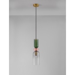 Sandy Gold Metal Glossy Dark Green, Pink & Light Grey Glass LED E14 1x5 Watt 230 Volt IP20 Bulb Excluded D: 10.8 H1: 43.9 H2: 1