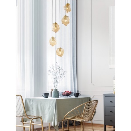 Brass Gold Metal & Amber Glass LED E14 5x5 Watt 230 Volt IP20 Bulb Excluded D: 48 H: 120 cm Adjustable height - PNL9009255 - NOV