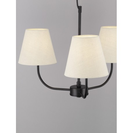 Black Metal & Cream Fabric Shade LED E27 3x12 Watt 230 Volt IP20 Bulb Excluded D: 52 H1: 38 H2: 98 cm Adjustable Height - PNL9